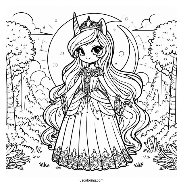 Princess Luna Coloring Page Standing In A Forest