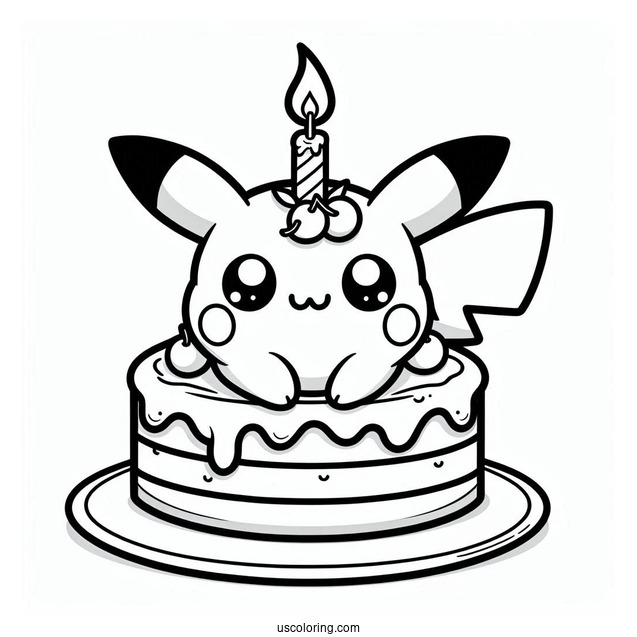Kawaii Pokemon Birthday Cake Coloring Page