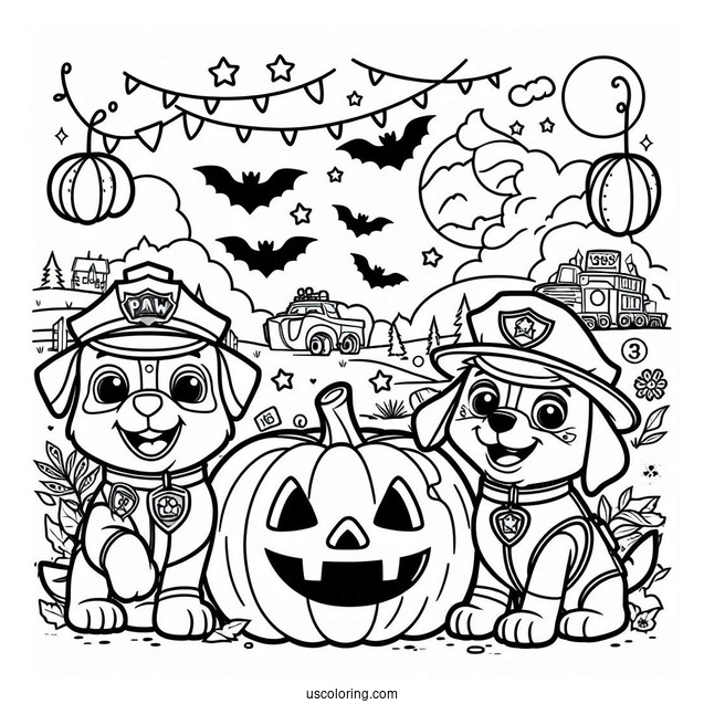 Paw Patrol Halloween Coloring Page With Pumpkin