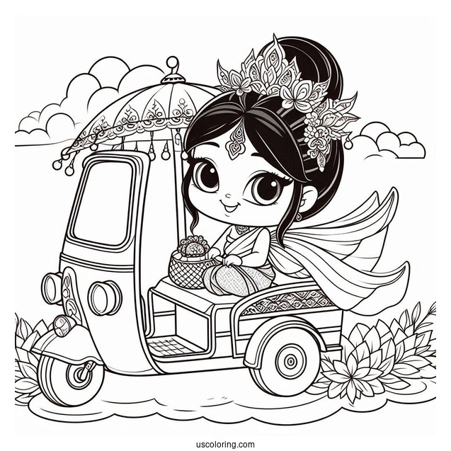 Raya And The Last Dragon Coloring Page Of Cute Baby Tuk Tuk For Preschoolers