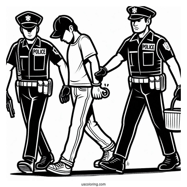 Criminal Being Arrested By Police Man To Color