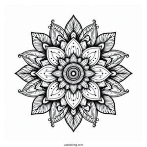 Majestic Flower Mandala Coloring Page With Detailed Petals