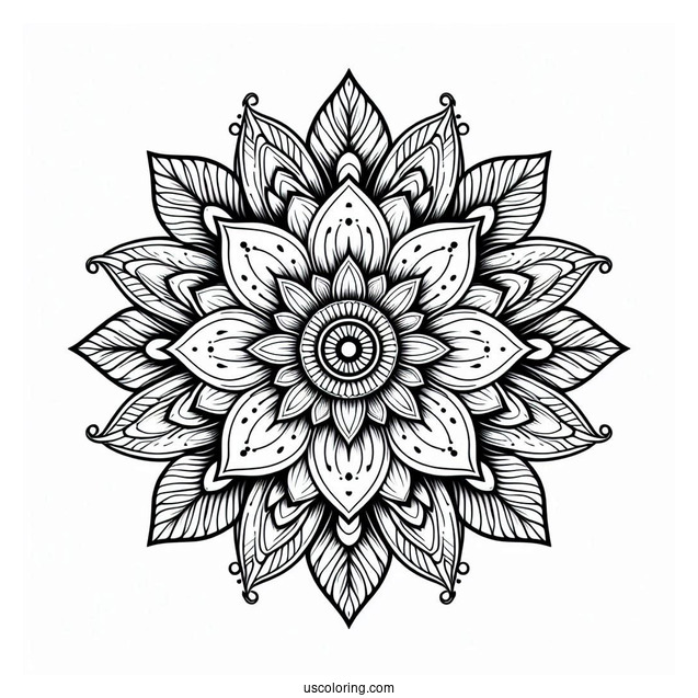 Majestic Flower Mandala Coloring Page With Detailed Petals