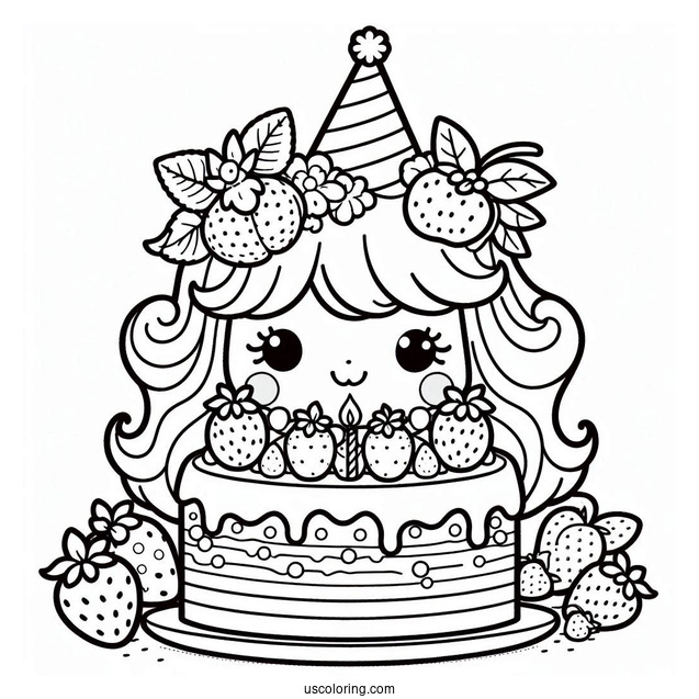 Strawberry Shortcake Coloring Page With Birthday Cake