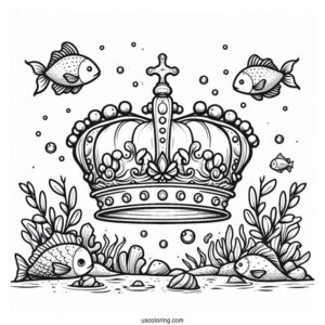 Royal Crown Coloring Page Under The Sea With Fishes