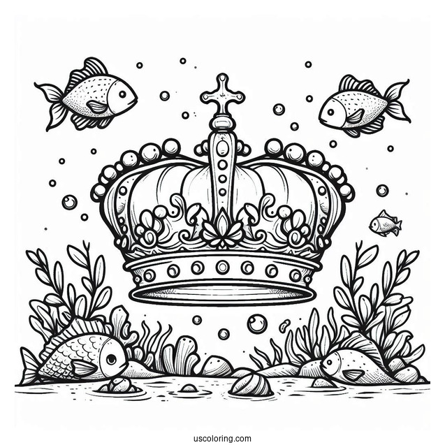 Royal Crown Coloring Page Under The Sea With Fishes