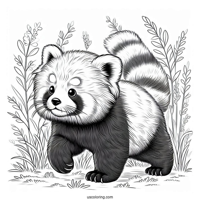 Red Panda Walking In Long Grass