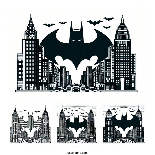 Batman Logo In Building Art Coloring
