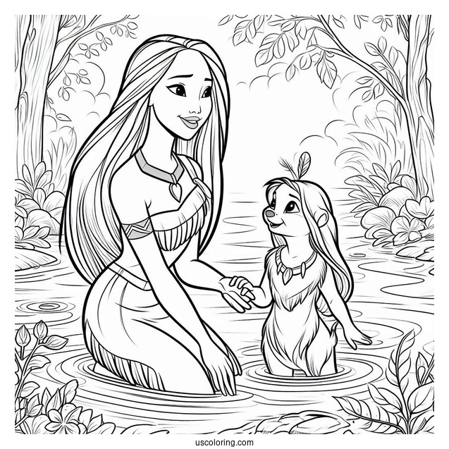 Pocahontas And Meeko In The River Coloring Page