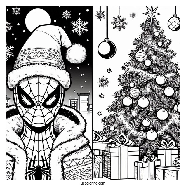 Christmas Themed Spider-Man Coloring