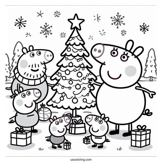 Peppa Pig Family Setting Up Christmas Tree