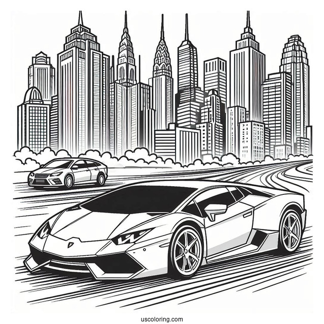 Coloring Page Of Lamborghini Driving In City
