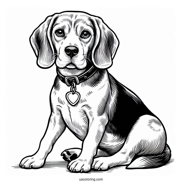 Adult Beagle With Collar And Tag