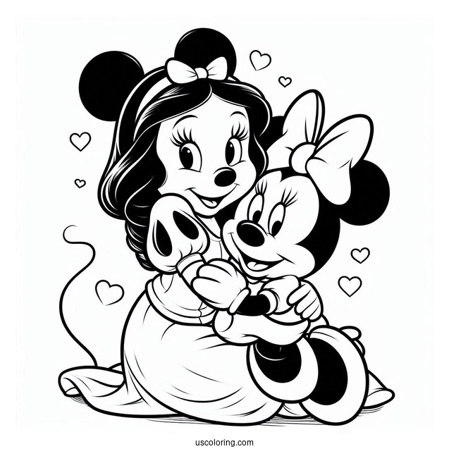 Minnie Mouse Hugging Snow White Coloring Pages For Kids