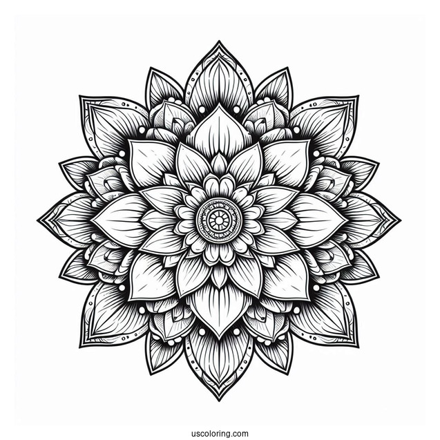 Majestic Flower Mandala Coloring Page With Detailed Petals