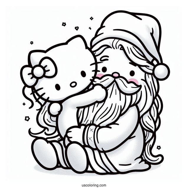 Hello Kitty And Mimmy Hugging George Papa White On Father's Day Coloring Page