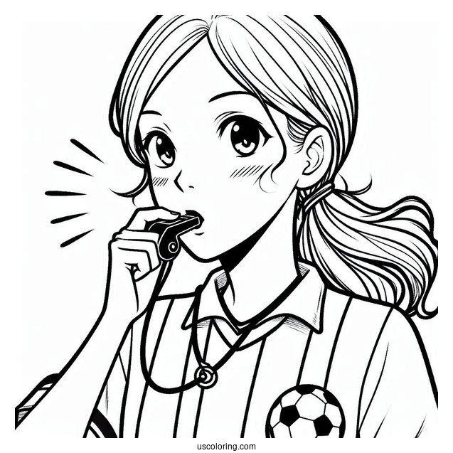 Soccer Referee Blowing Whistle To Color