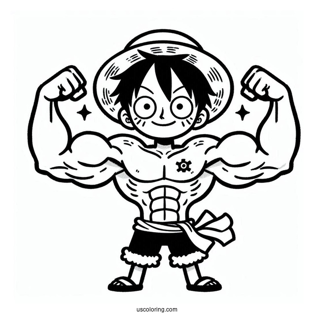 Cute Luffy Coloring Page Showing Off Biceps For Kids
