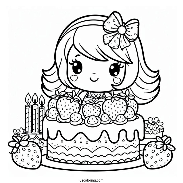 Strawberry Shortcake Coloring Page With Birthday Cake