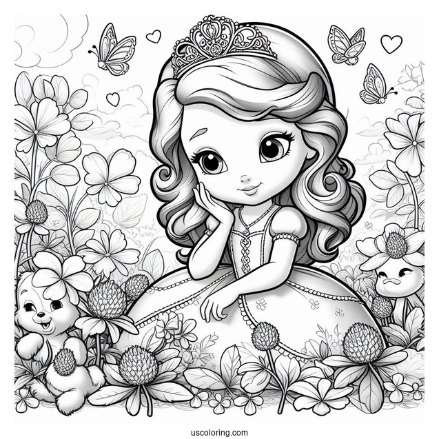 Sofia The First Coloring Page In Garden With Clover And Whatnaught