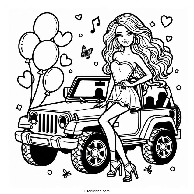 Barbie And Her Jeep Car To Color