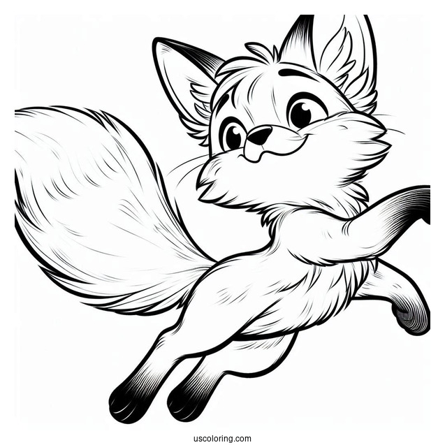 Excited Young Fox Coloring Page Leaping