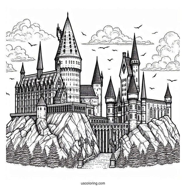 Detailed Hogwarts Castle Coloring Page