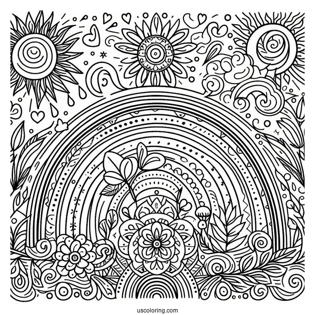 Hippy Themed Rainbow Coloring Sheet