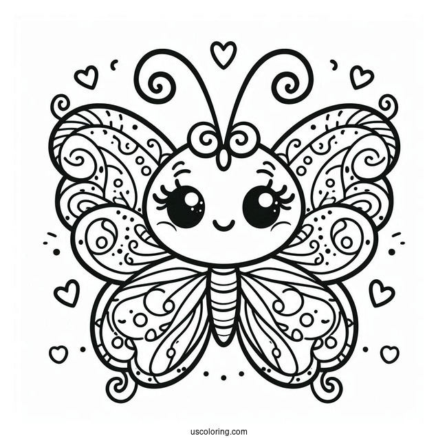 Smiling Cartoon Butterfly Coloring Page With Curly Antennae For Kids