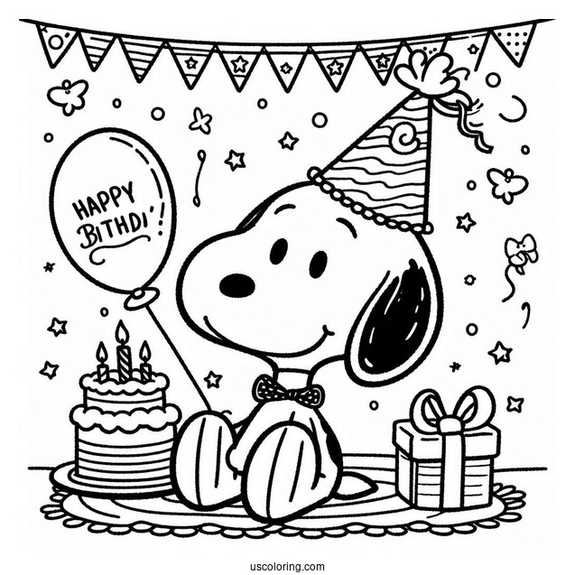 Happy Birthday Themed Snoopy To Color
