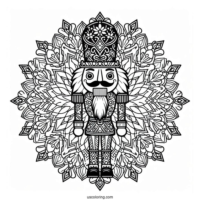 Nutcracker Coloring Page Inside A Snowflake Mandala
