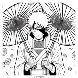 Kakashi Coloring Page Of Minato Holding Japanese Umbrellas