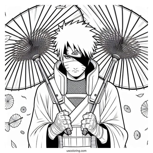 Kakashi Coloring Page Of Minato Holding Japanese Umbrellas