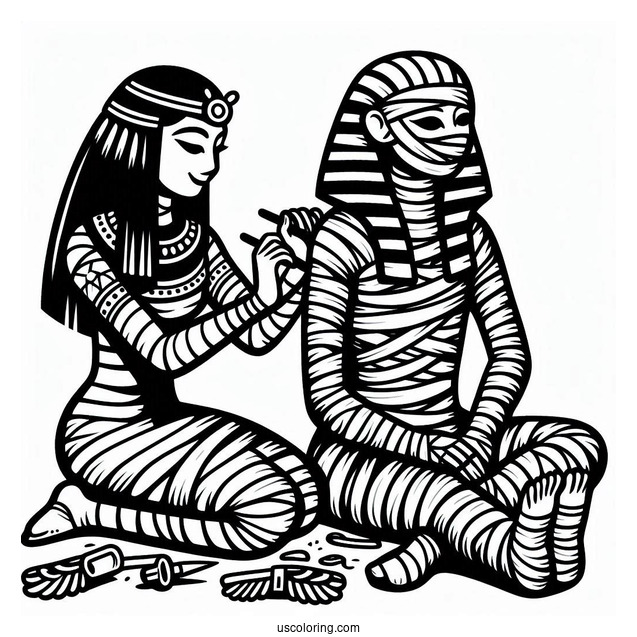 Egyptians Creating A Mummy Coloring Page