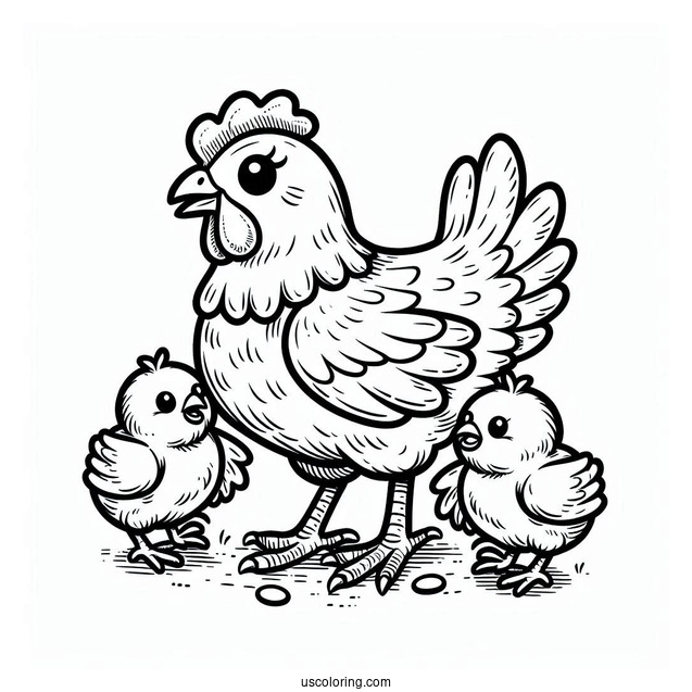 Mother Hen With Newborn Chicks To Color