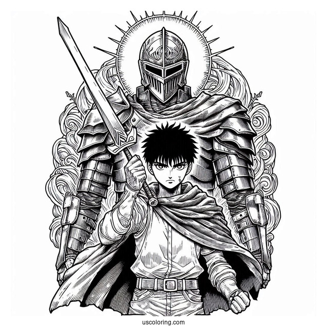 Manga Coloring Page Of Berserk Manga Guts And Casca In Armor