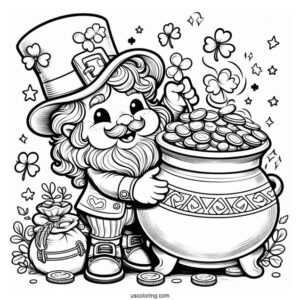 St. Patrick's Day Coloring Page Leprechaun With A Pot Of Gold