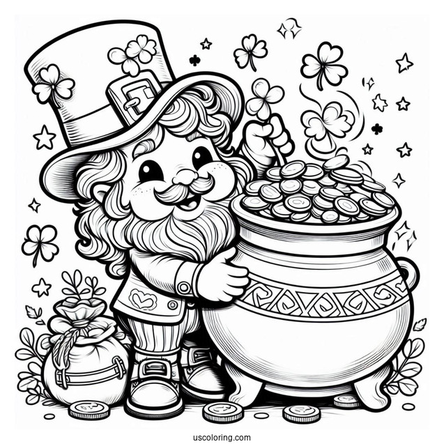 St. Patrick's Day Coloring Page Leprechaun With A Pot Of Gold