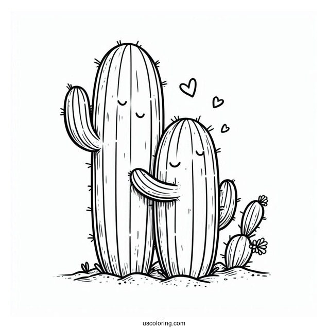 Two Desert Cactus Hugging