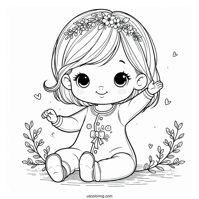 Happy Baby Coloring Page Girl In Onesie And Headband