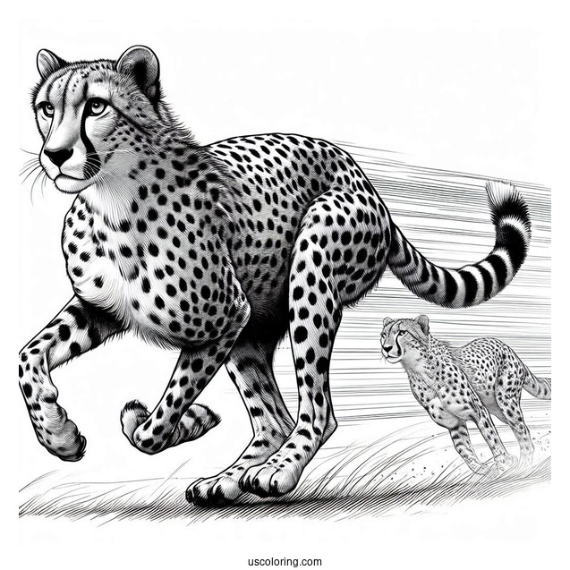 Realistic Cheetah Coloring Page In Mid Run