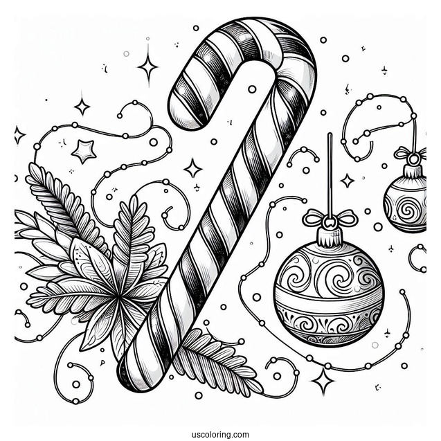 Candy Cane And Christmas Ornaments To Color