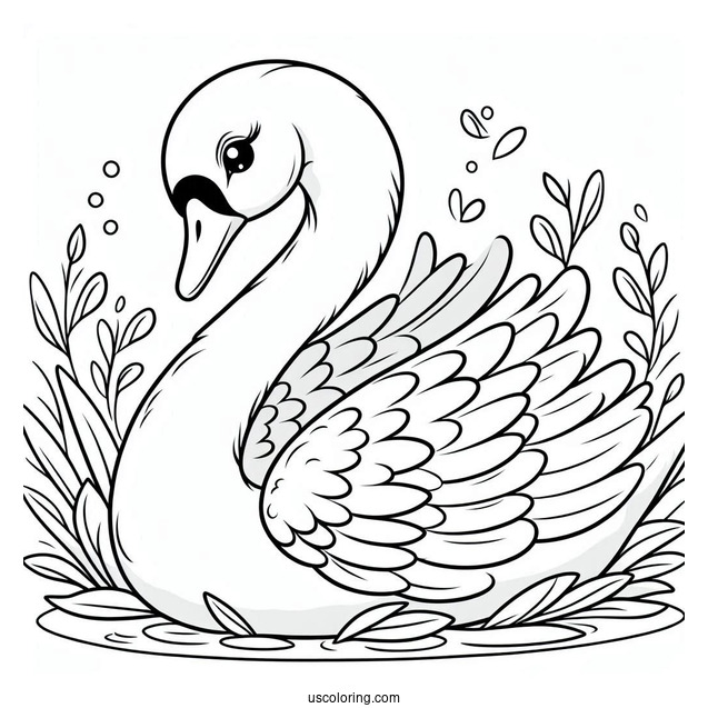 Swan Coloring Page With Big Round Eyes