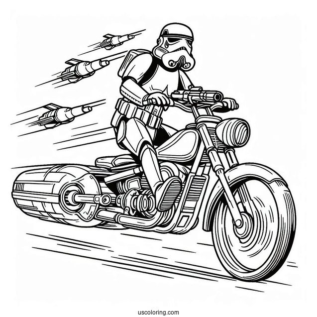 Stormtrooper Coloring Page Riding Speeder Bike For Kids
