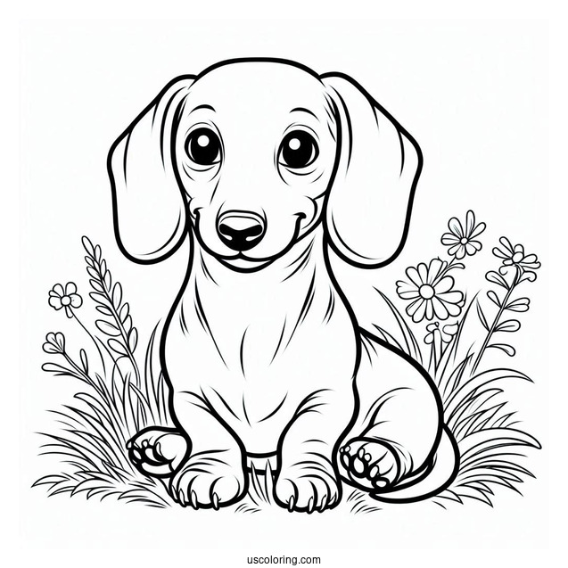 Simple Dachshund Coloring Page Sitting On Grass