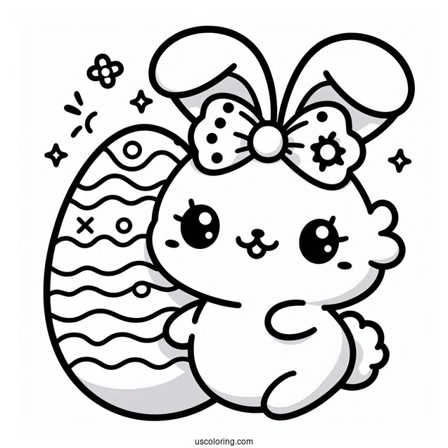 Easy Kawaii Bunny Easter Egg Coloring Page For Preschoolers