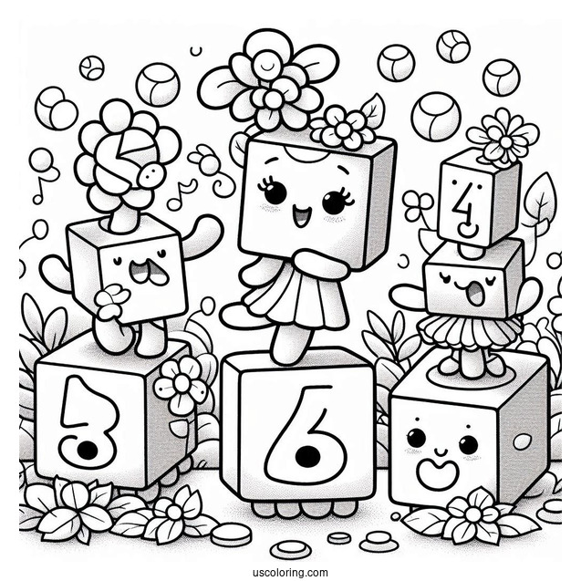 Numberblocks Coloring Page 5 Dancing