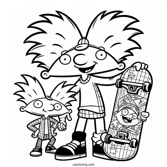 Nickelodeon Coloring Page Of Hey Arnold With Gerald Holding Skateboards