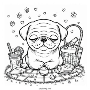 Peaceful Picnic with Pug Coloring Page Of Puppy
