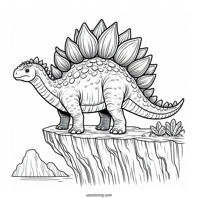 Stegosaurus Coloring Page Standing On Edge Of Cliff